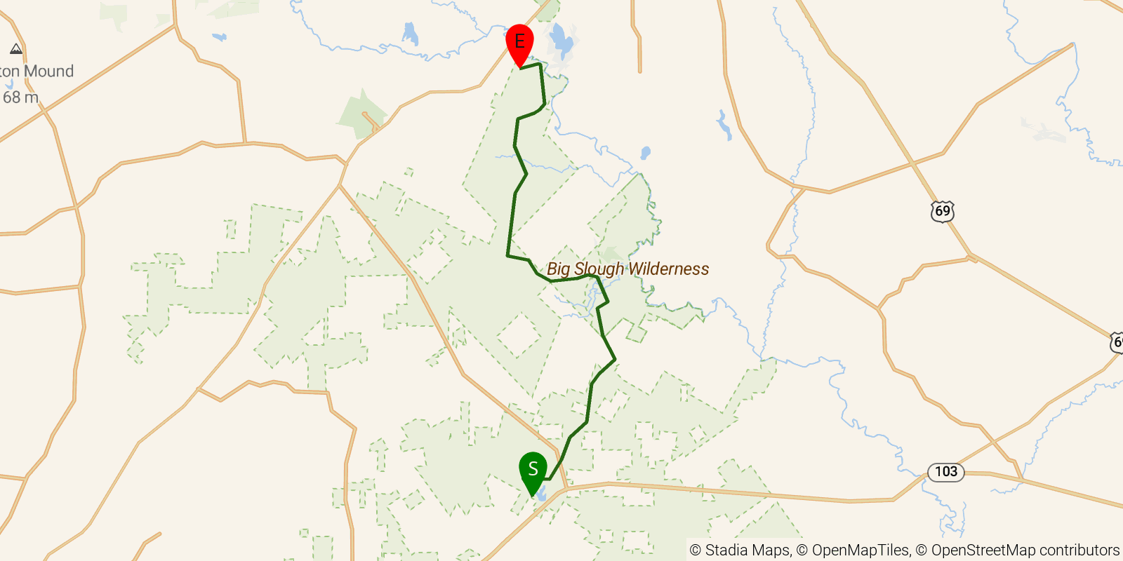 Route map of the 4C National Recreation Trail on OpenStreetMap terrain