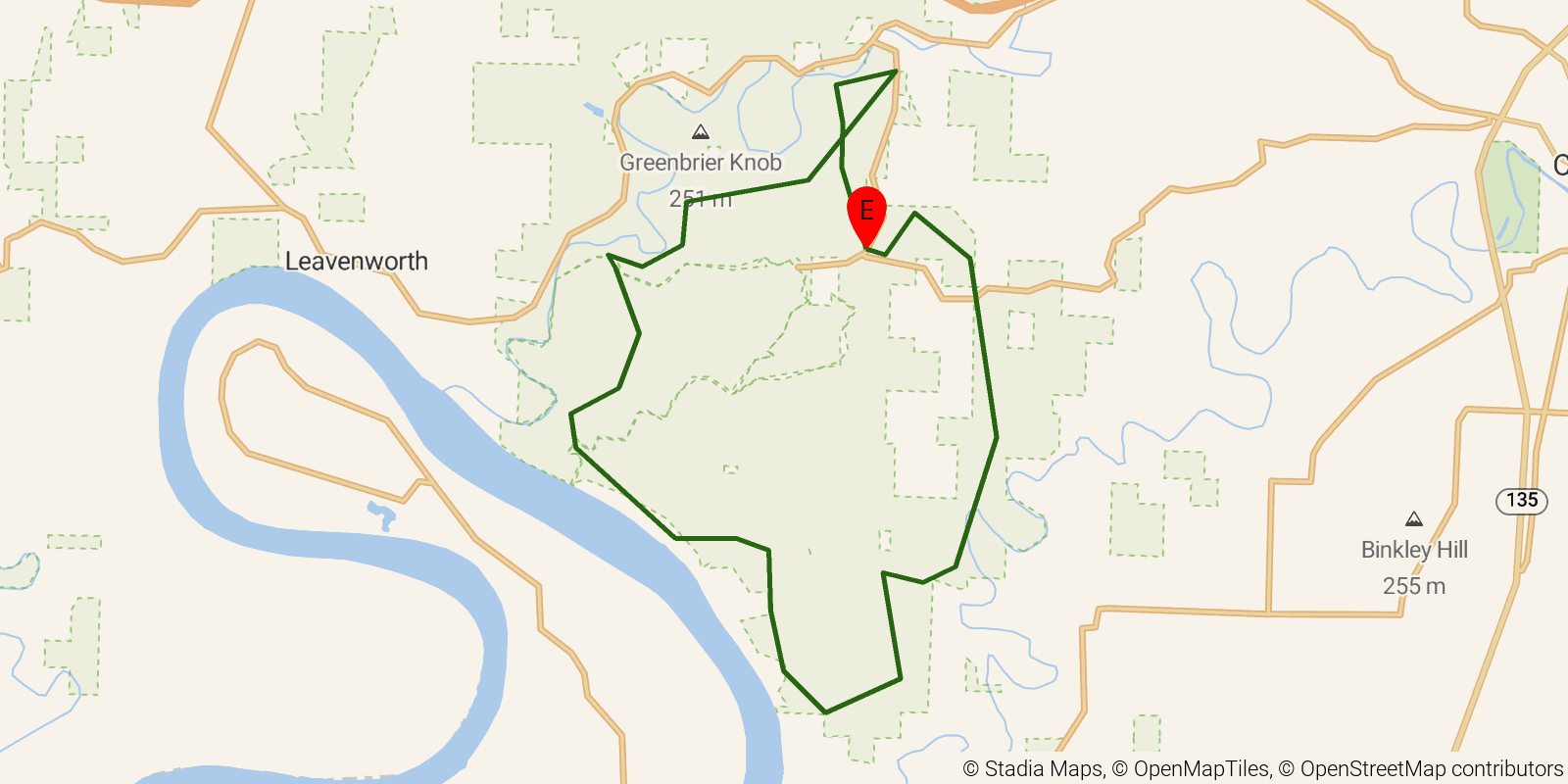 Route map of the Adventure Hiking Trail on OpenStreetMap terrain