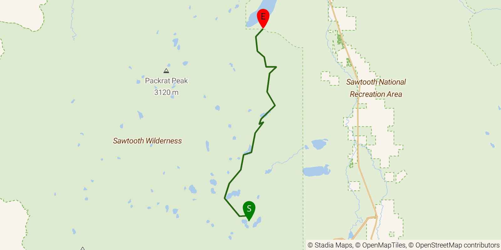 Route map of the Alice Lake - Redfish Lake Trail on OpenStreetMap terrain