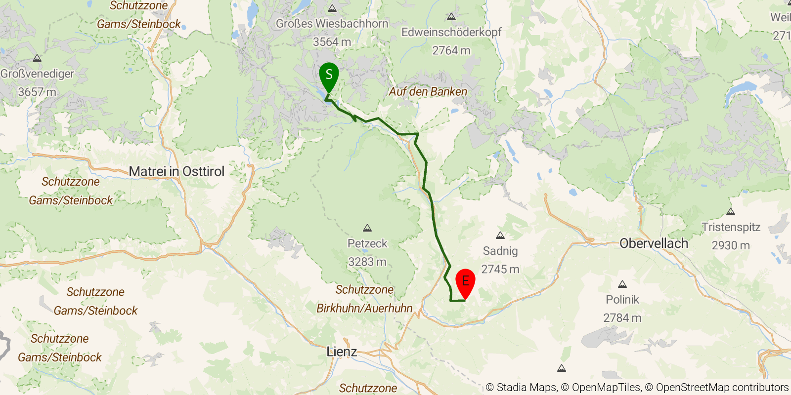 Route map of the Alpe-Adria-Trail — Stages 1–3: Kaiser-Franz-Josefs-Höhe to Marterle on OpenStreetMap terrain