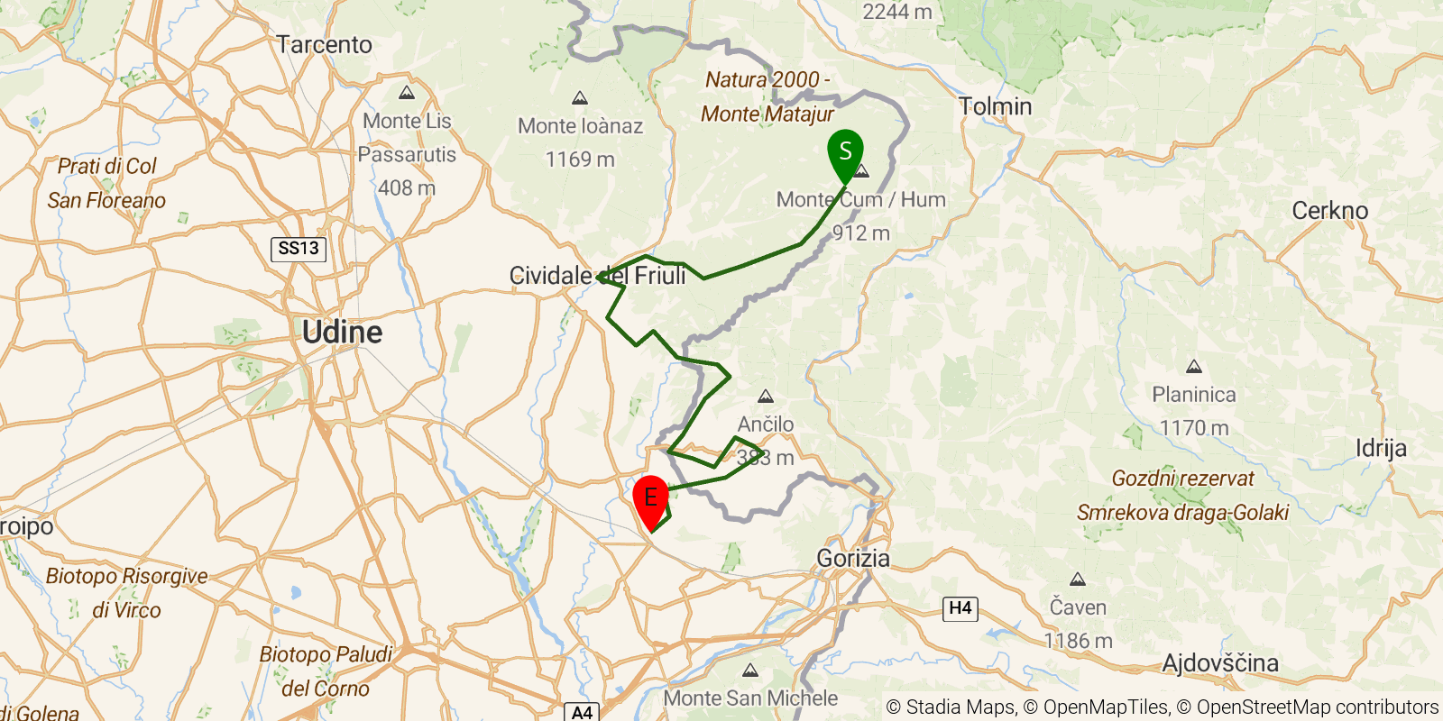 Route map of the Alpe-Adria-Trail — Stages 28–31: Tribil Superiore to Cormons on OpenStreetMap terrain