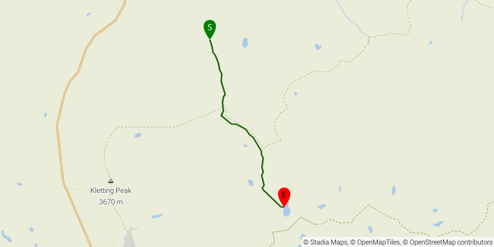 Route map of the Amethyst Basin via Stillwater Trail on OpenStreetMap terrain
