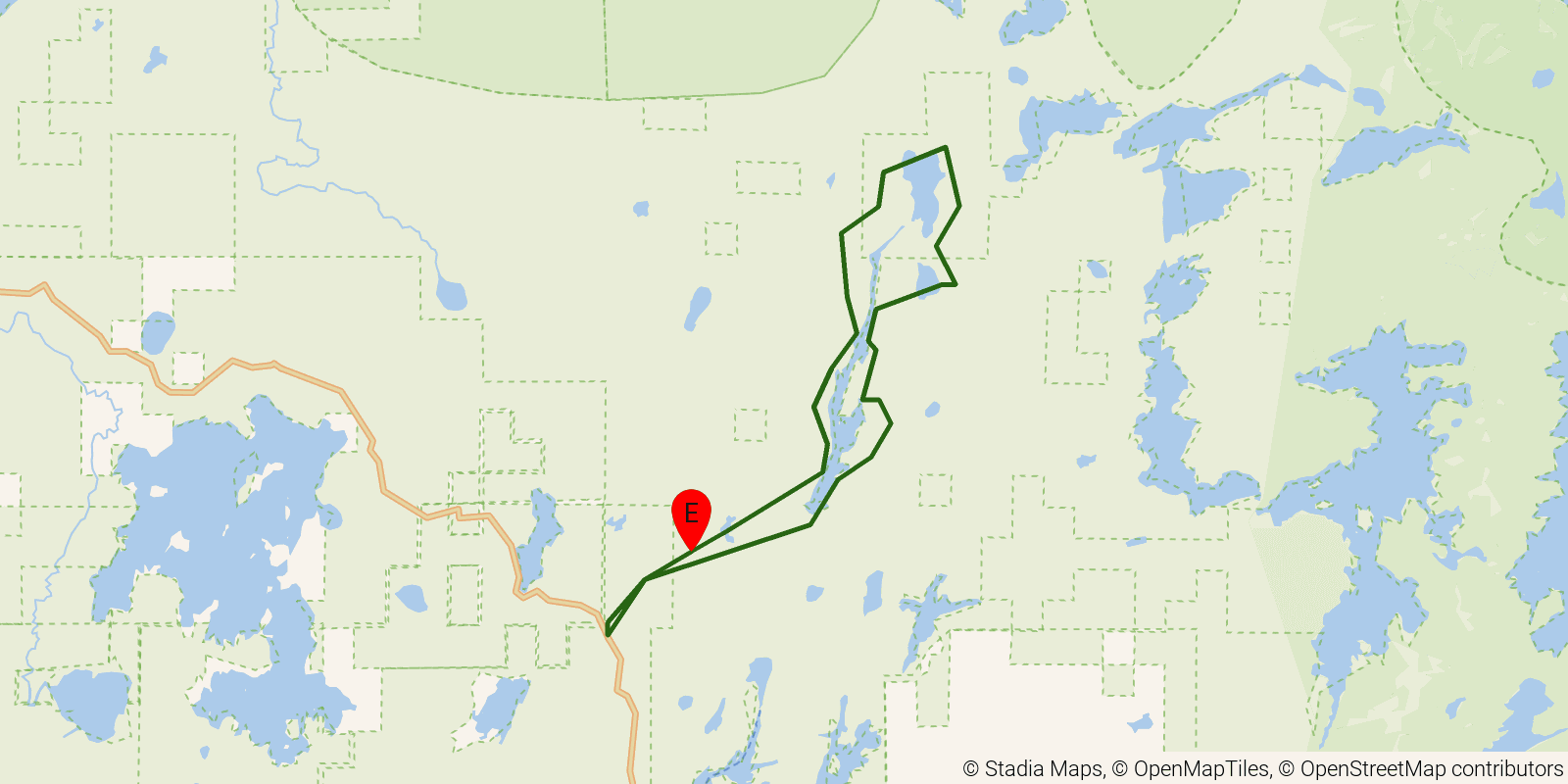 Route map of the Angleworm Trail on OpenStreetMap terrain