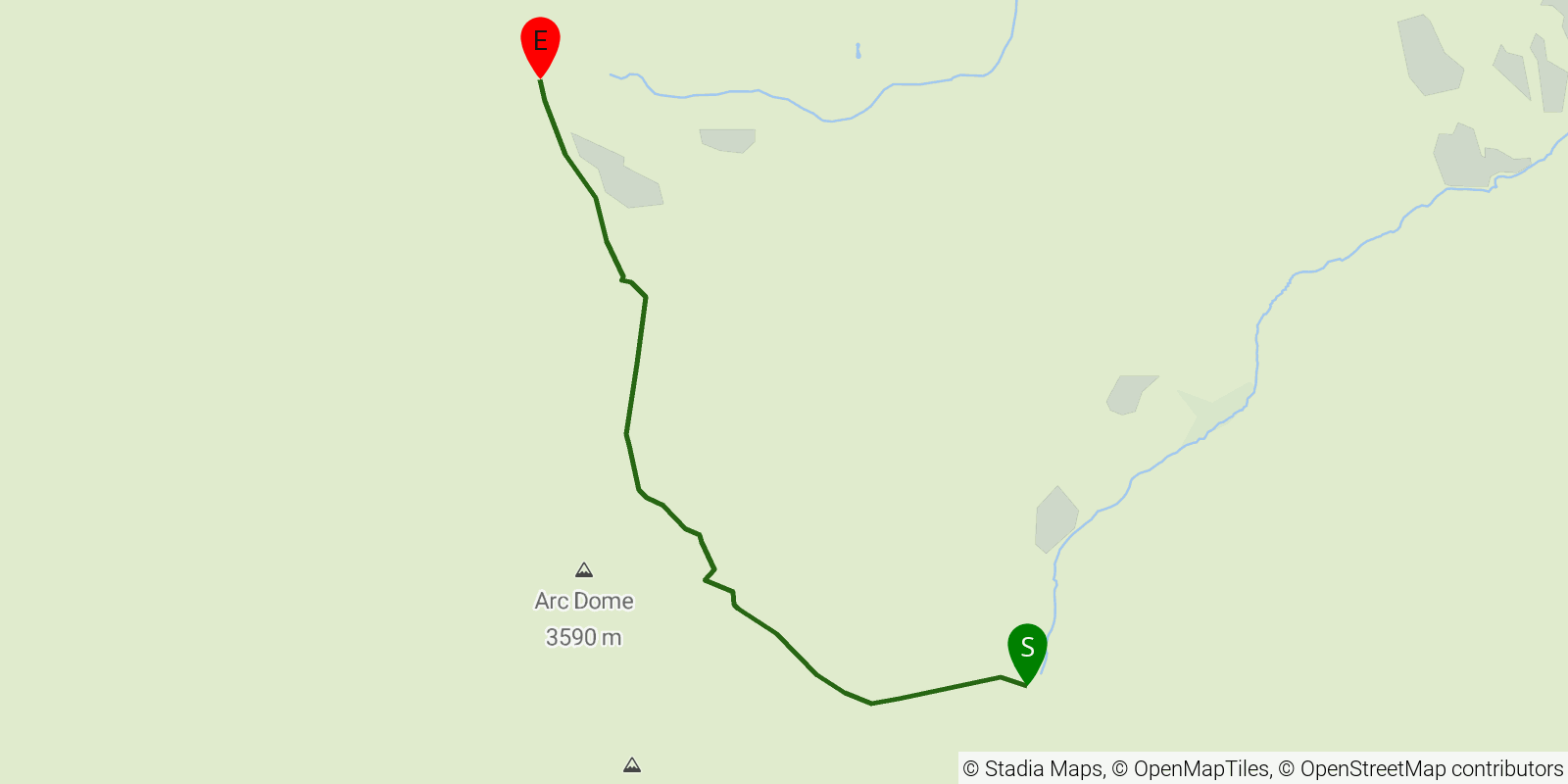 Route map of the Arc Dome Trail on OpenStreetMap terrain