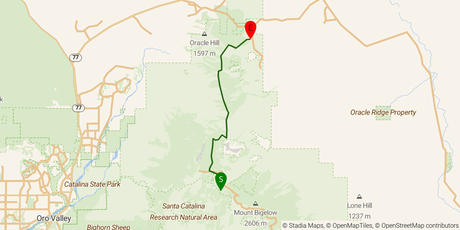Route map of the Arizona Trail — Passage 12: Red Ridge on OpenStreetMap terrain