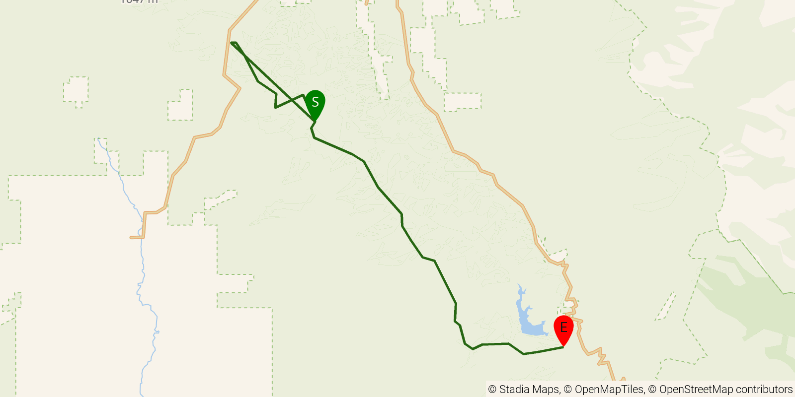Route map of the Arizona Trail — Passage 2 on OpenStreetMap terrain