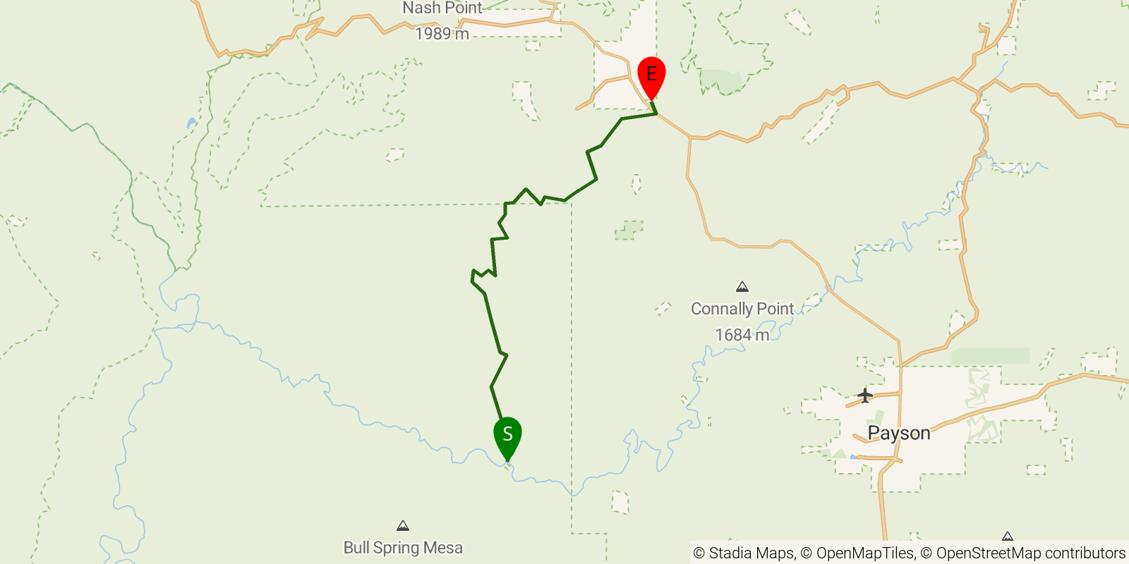 Route map of the Arizona Trail — Passage 25: Whiterock Mesa on OpenStreetMap terrain