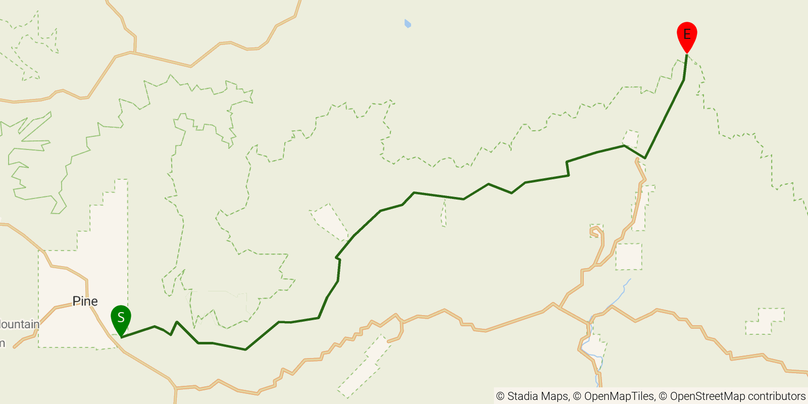 Route map of the Arizona Trail — Passage 26: Highline on OpenStreetMap terrain