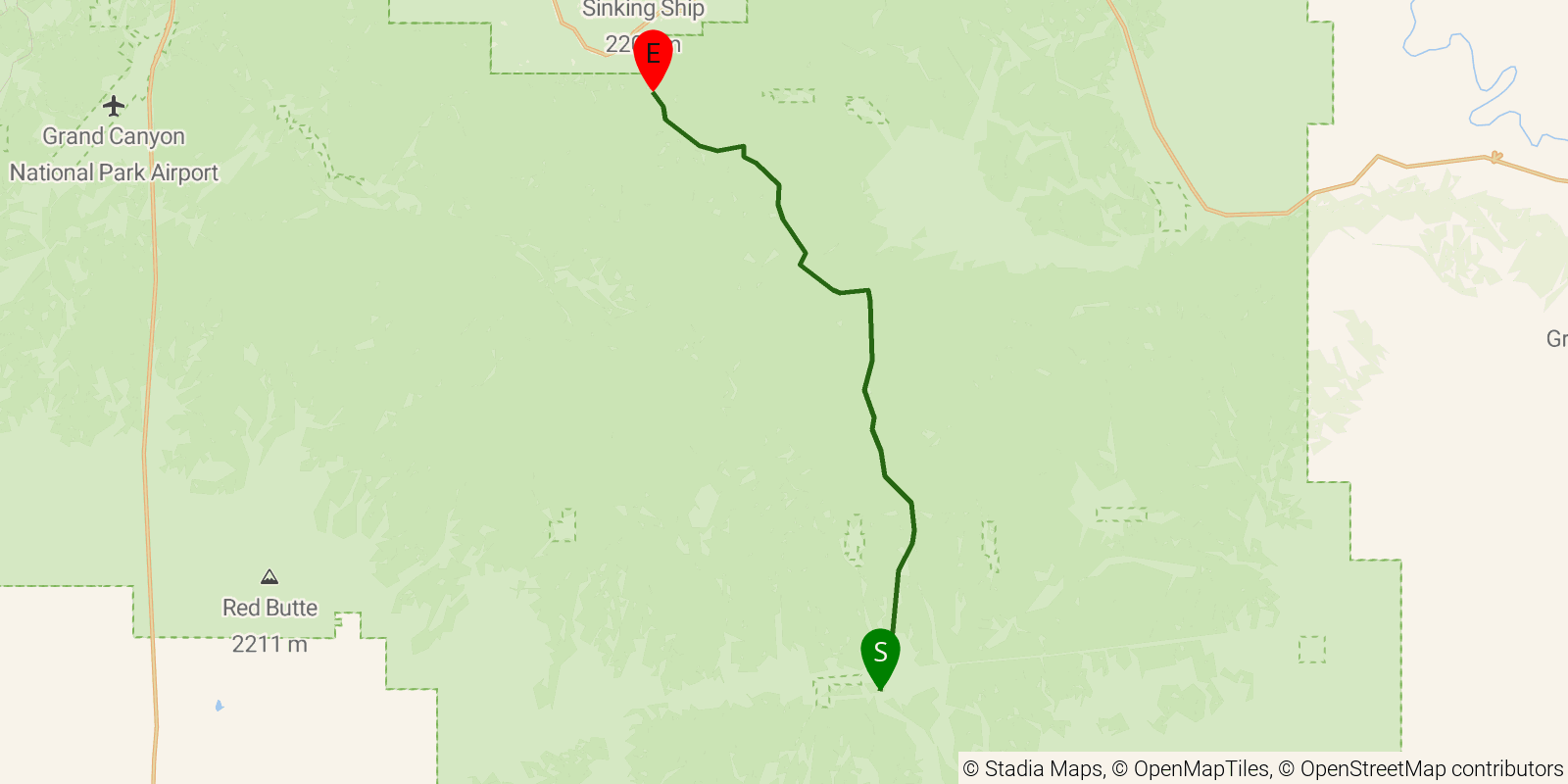 Route map of the Arizona Trail — Passage 36: Coconino Rim on OpenStreetMap terrain