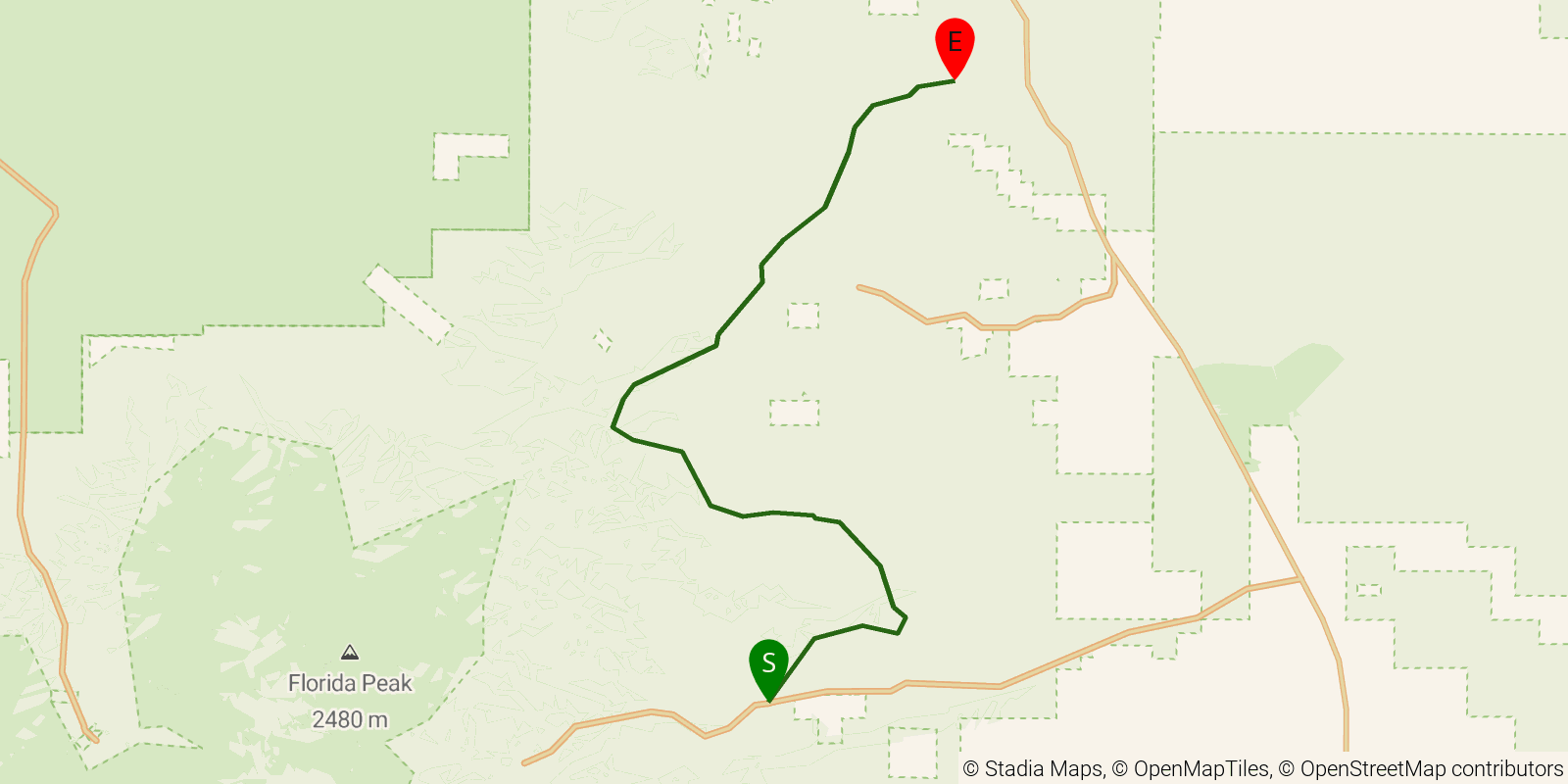Route map of the Arizona Trail — Passage 5: Santa Rita Mountains on OpenStreetMap terrain