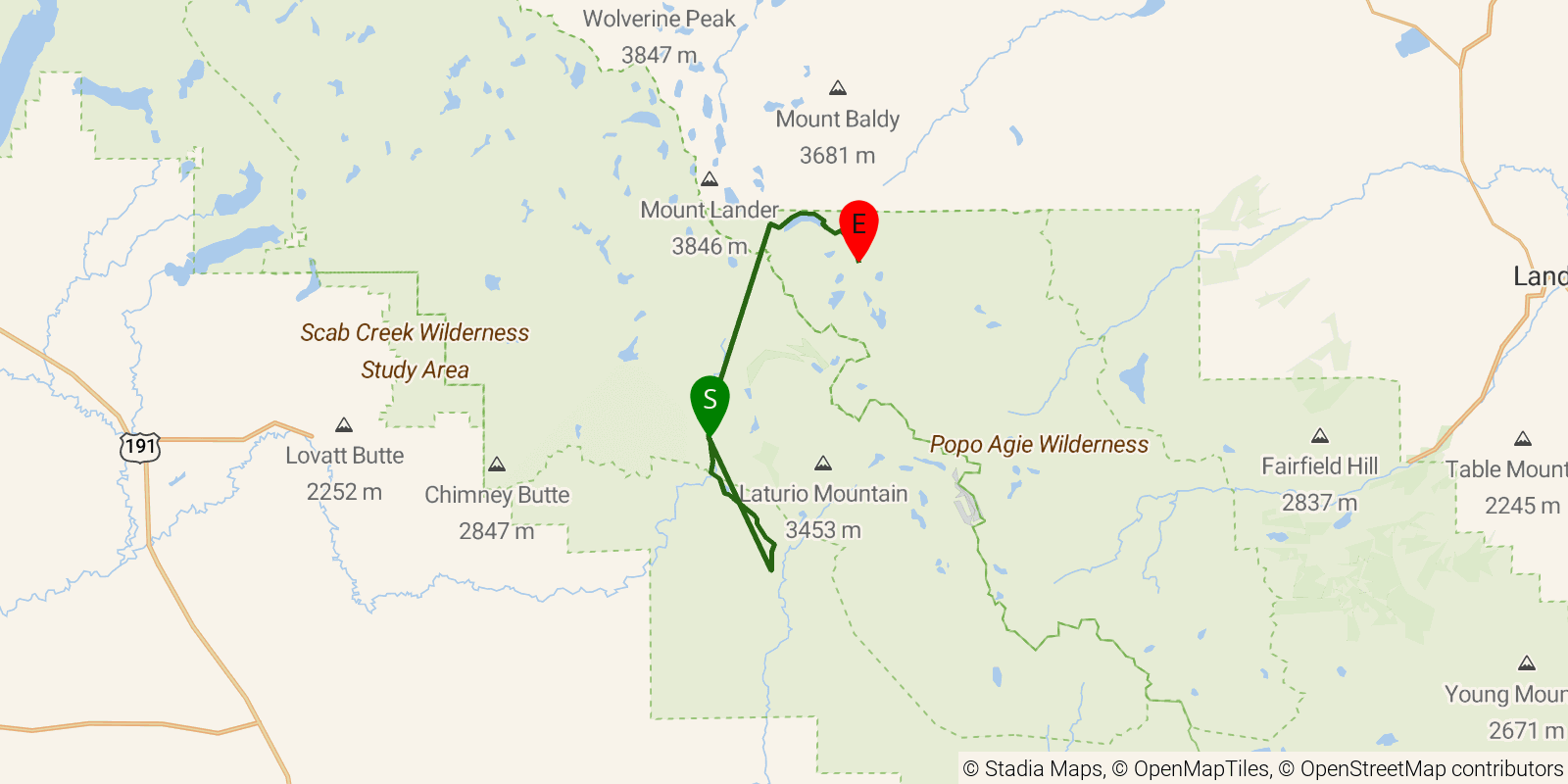 Route map of the Bears Ears Trail on OpenStreetMap terrain