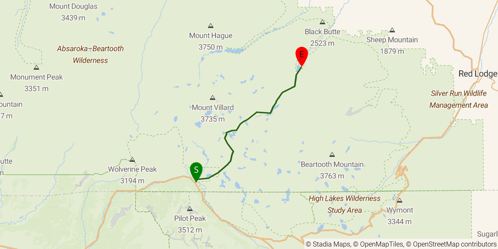 Route map of the The Beaten Path on OpenStreetMap terrain