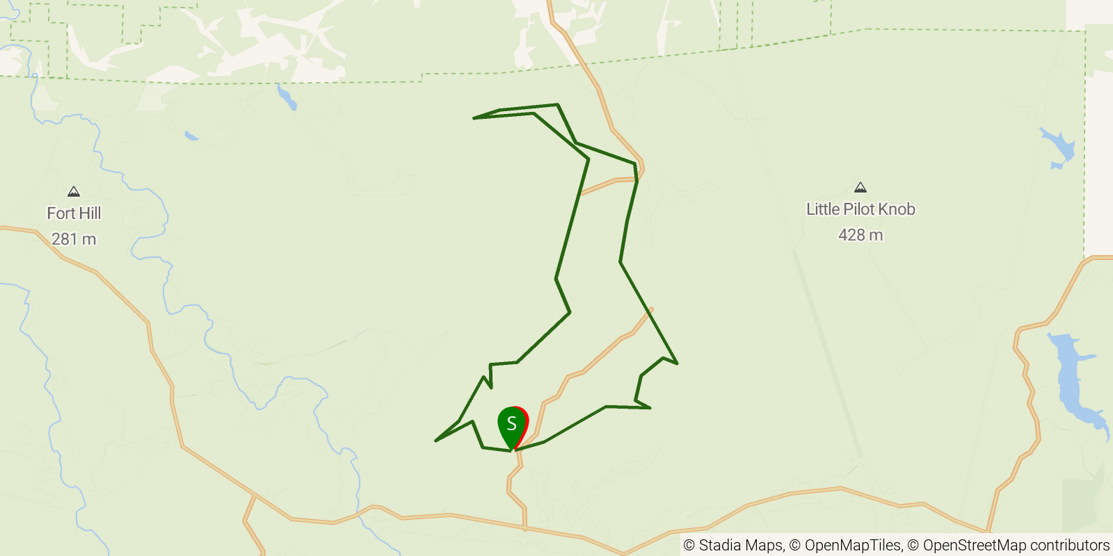 Route map of the Berryman Trail on OpenStreetMap terrain