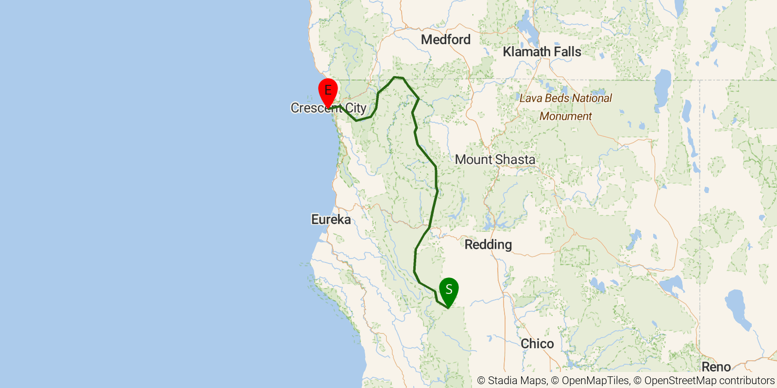 Route map of the Bigfoot Trail on OpenStreetMap terrain