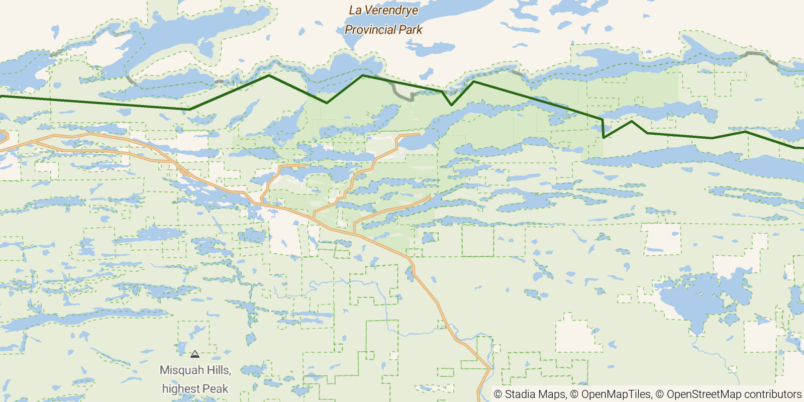 Route map of the Border Route Trail on OpenStreetMap terrain