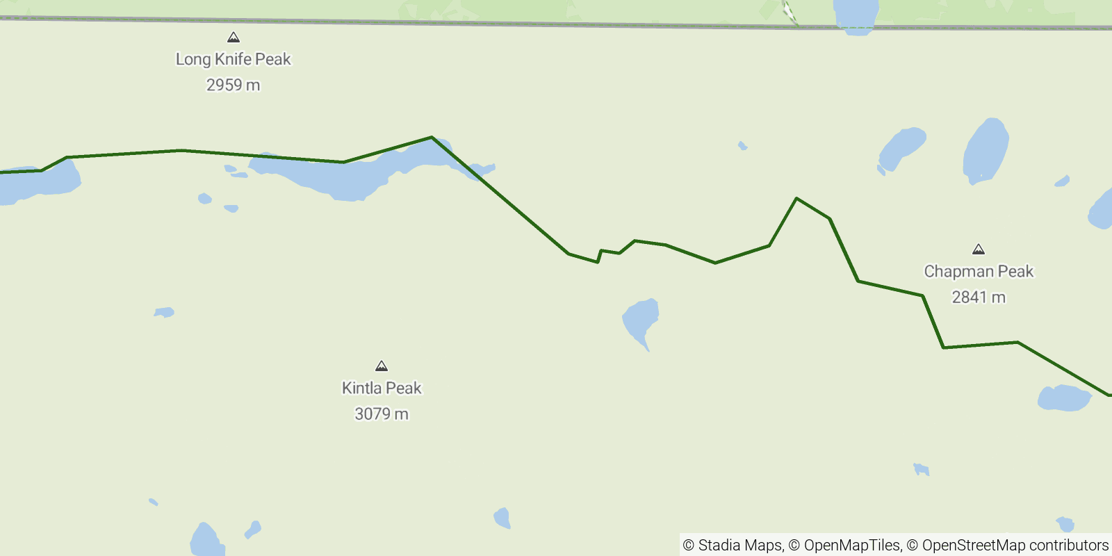 Route map of the Boulder Pass Trail on OpenStreetMap terrain