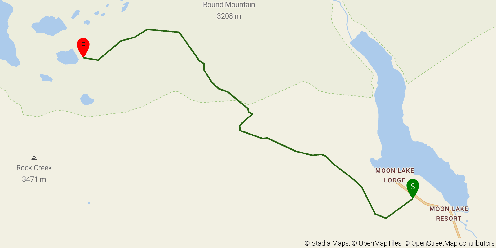 Route map of the Brown Duck Lake via Brown Duck Trail on OpenStreetMap terrain