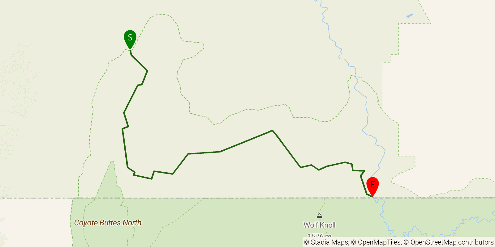 Route map of the Buckskin Gulch on OpenStreetMap terrain