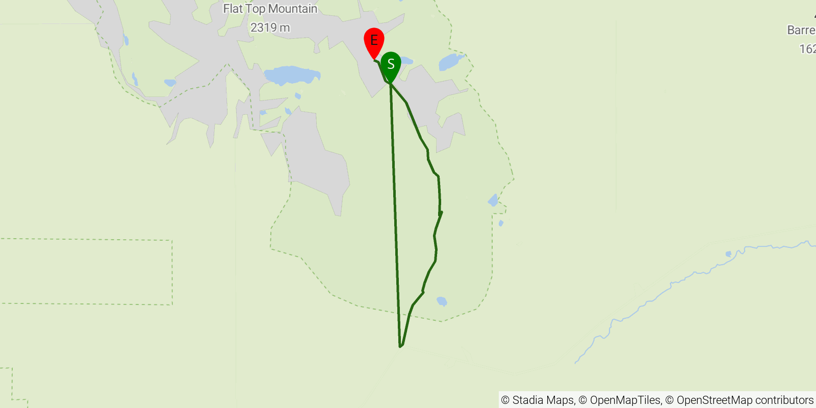 Route map of the Cabinet Divide South Trail on OpenStreetMap terrain