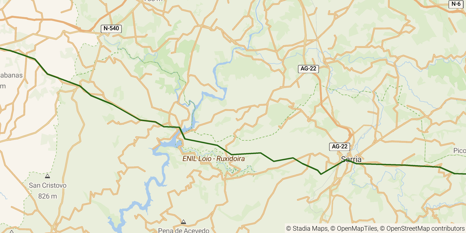 Route map of the Camino Francés — Stages 28–30: Triacastela to Palas de Rei on OpenStreetMap terrain