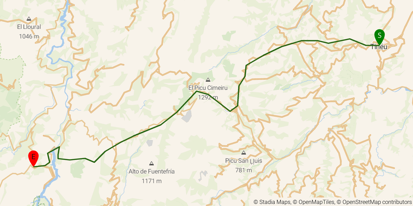 Route map of the Camino Primitivo — Stages 4–6: Tineo to Grandas de Salime on OpenStreetMap terrain