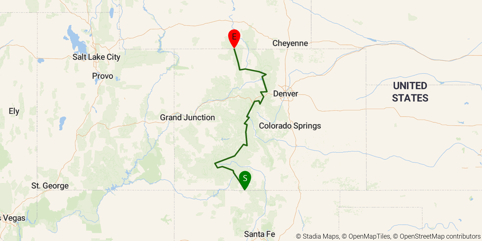 Route map of the CDT — Colorado Section on OpenStreetMap terrain