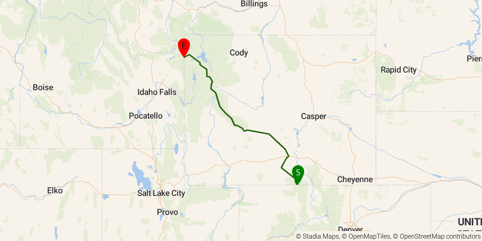 Route map of the CDT — Wyoming Section on OpenStreetMap terrain