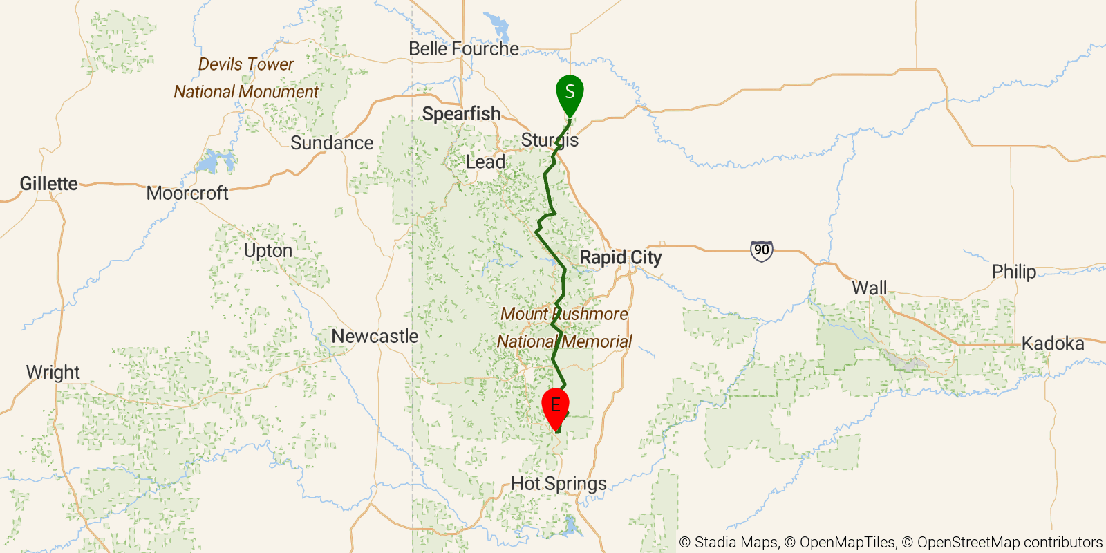 Route map of the Centennial Trail on OpenStreetMap terrain