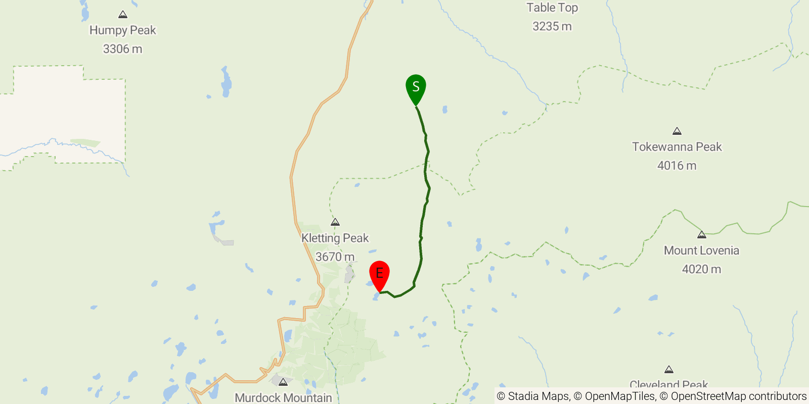 Route map of the Christmas Meadows to Ryder Lake via Stillwater Trail on OpenStreetMap terrain