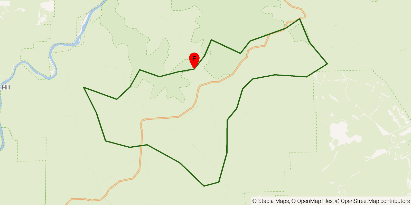 Route map of the Chuck Keiper Trail on OpenStreetMap terrain