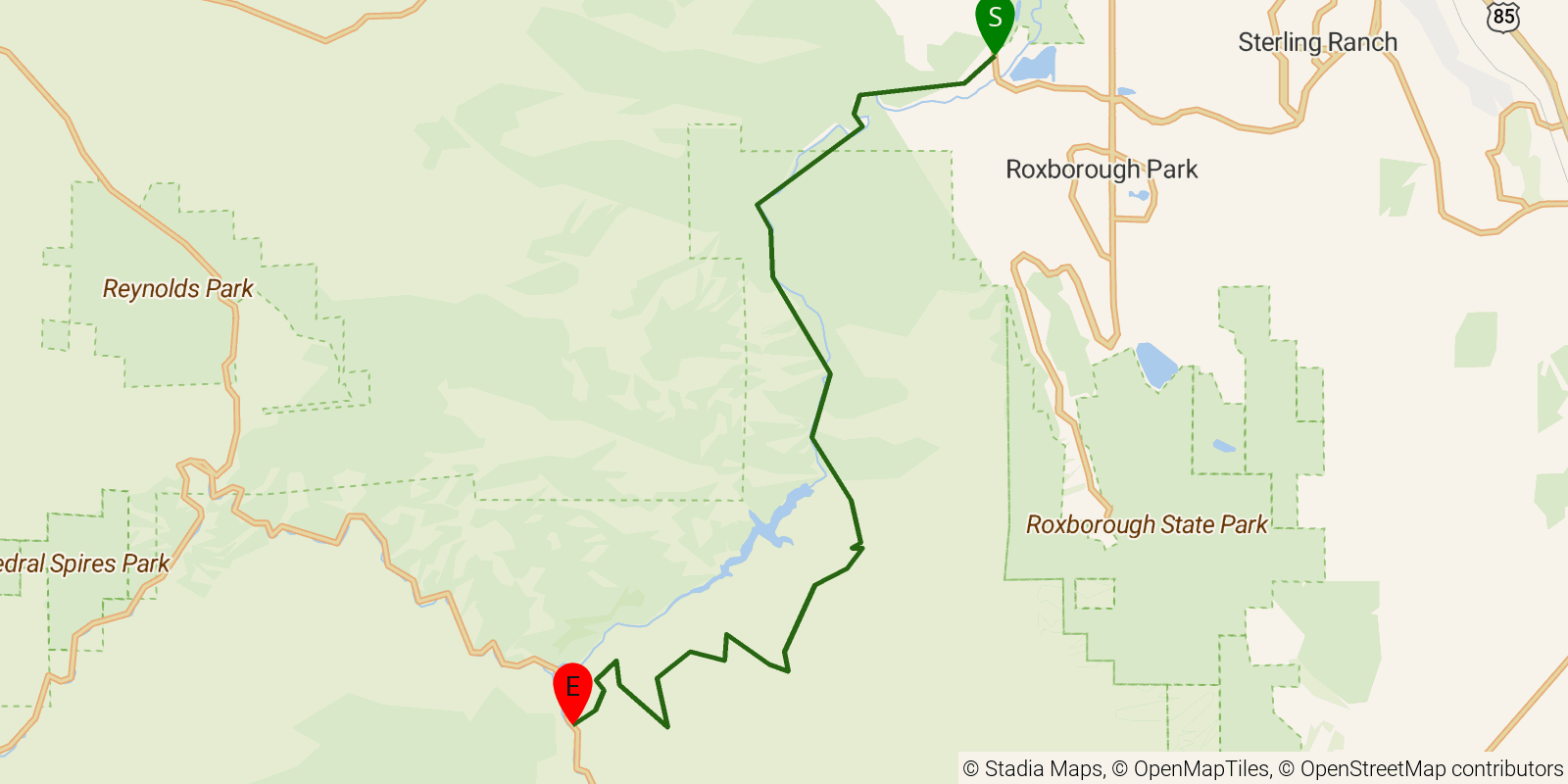 Route map of the Colorado Trail — Segment 1: Waterton Canyon to South Platte River on OpenStreetMap terrain