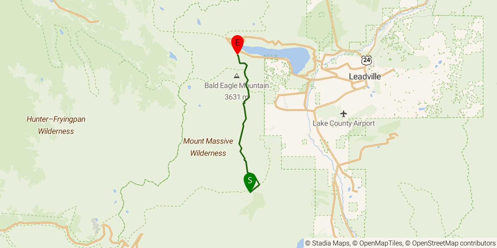 Route map of the Colorado Trail — Segment 10 on OpenStreetMap terrain