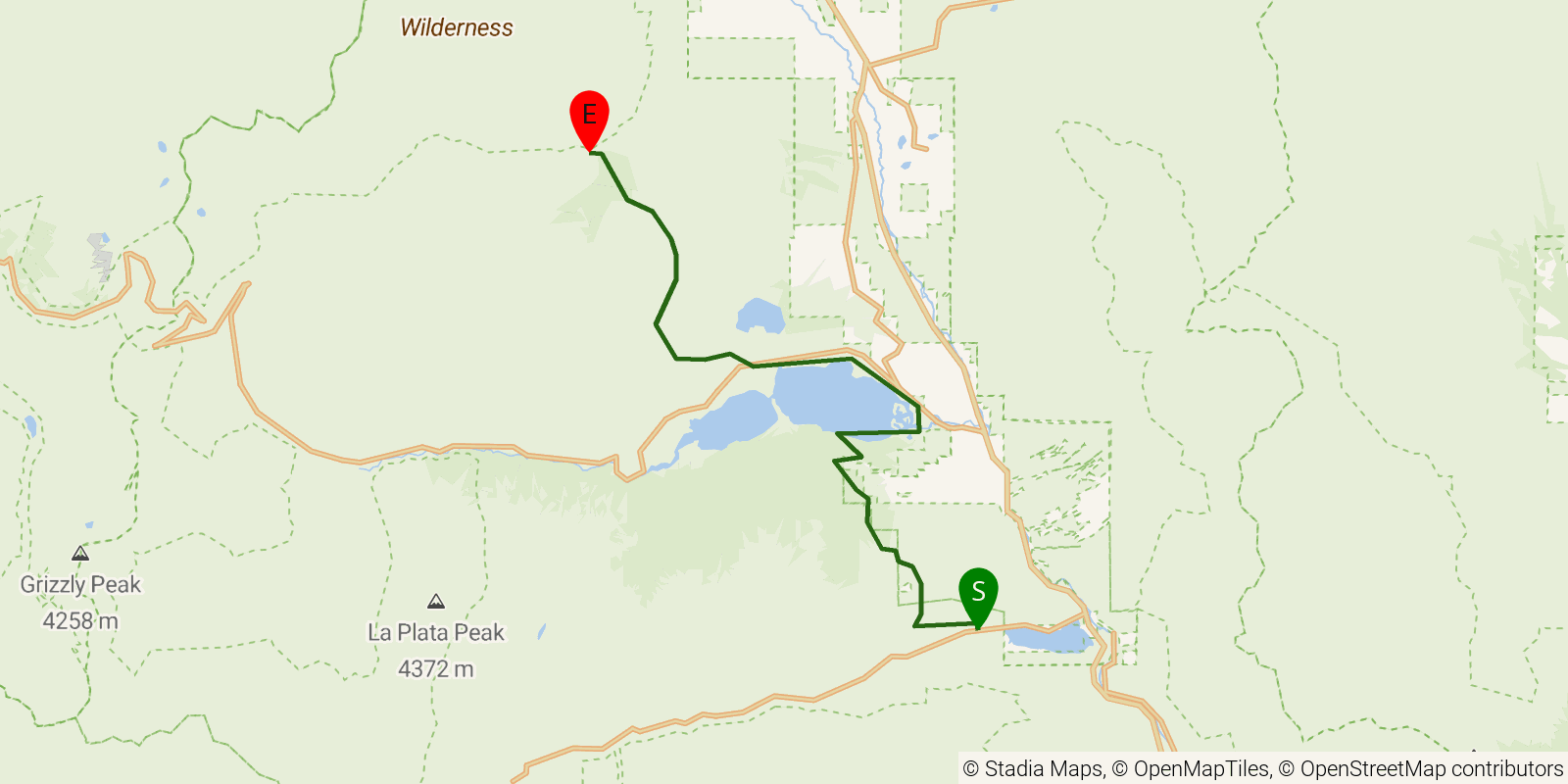 Route map of the Colorado Trail — Segment 11 on OpenStreetMap terrain