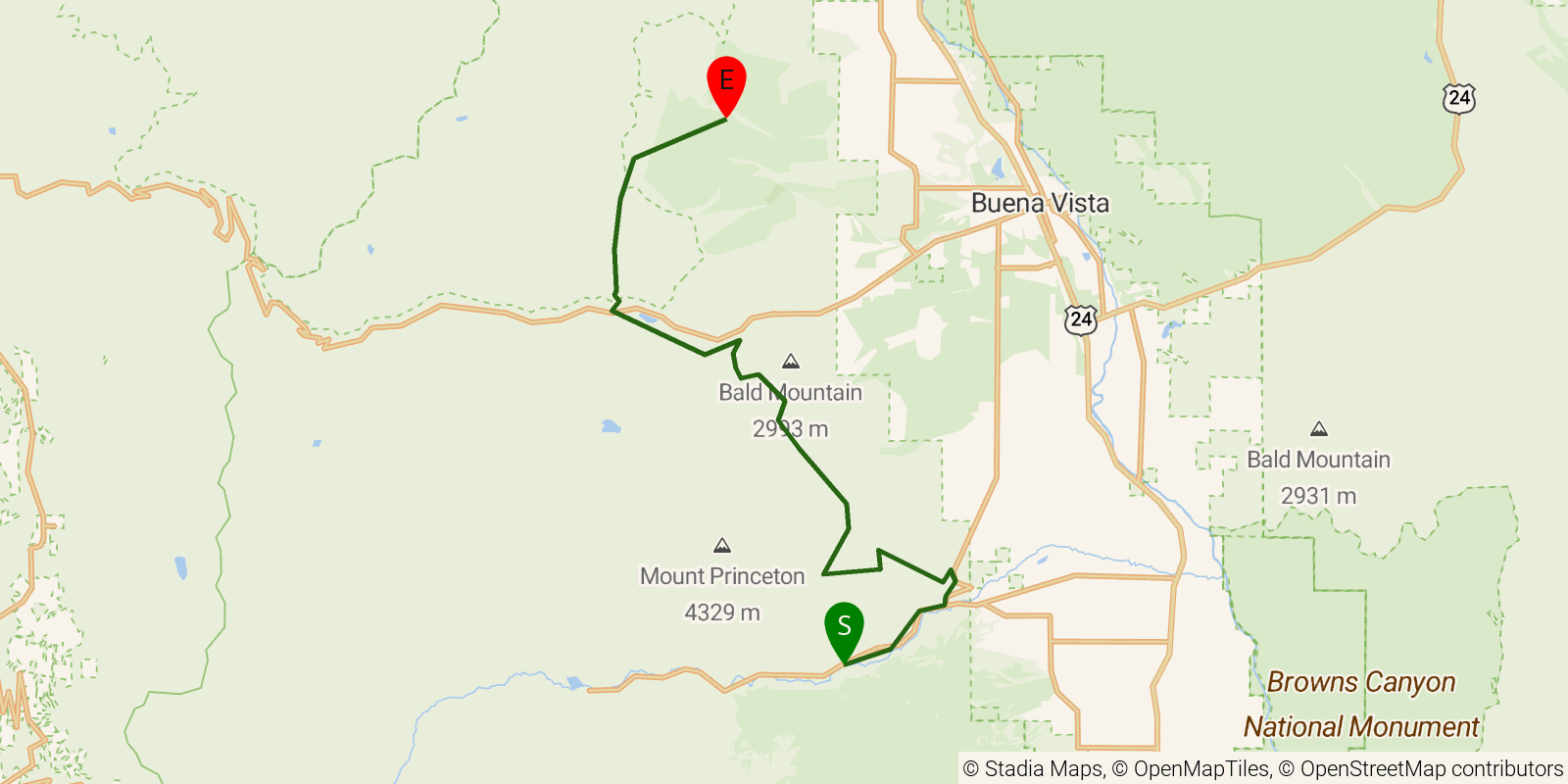 Route map of the Colorado Trail — Segment 13 on OpenStreetMap terrain