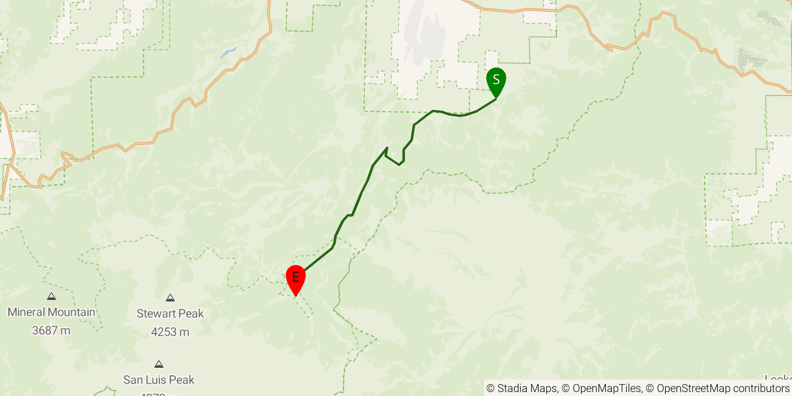 Route map of the Colorado Trail — Segment 19: Saguache Park Road to Eddiesville on OpenStreetMap terrain
