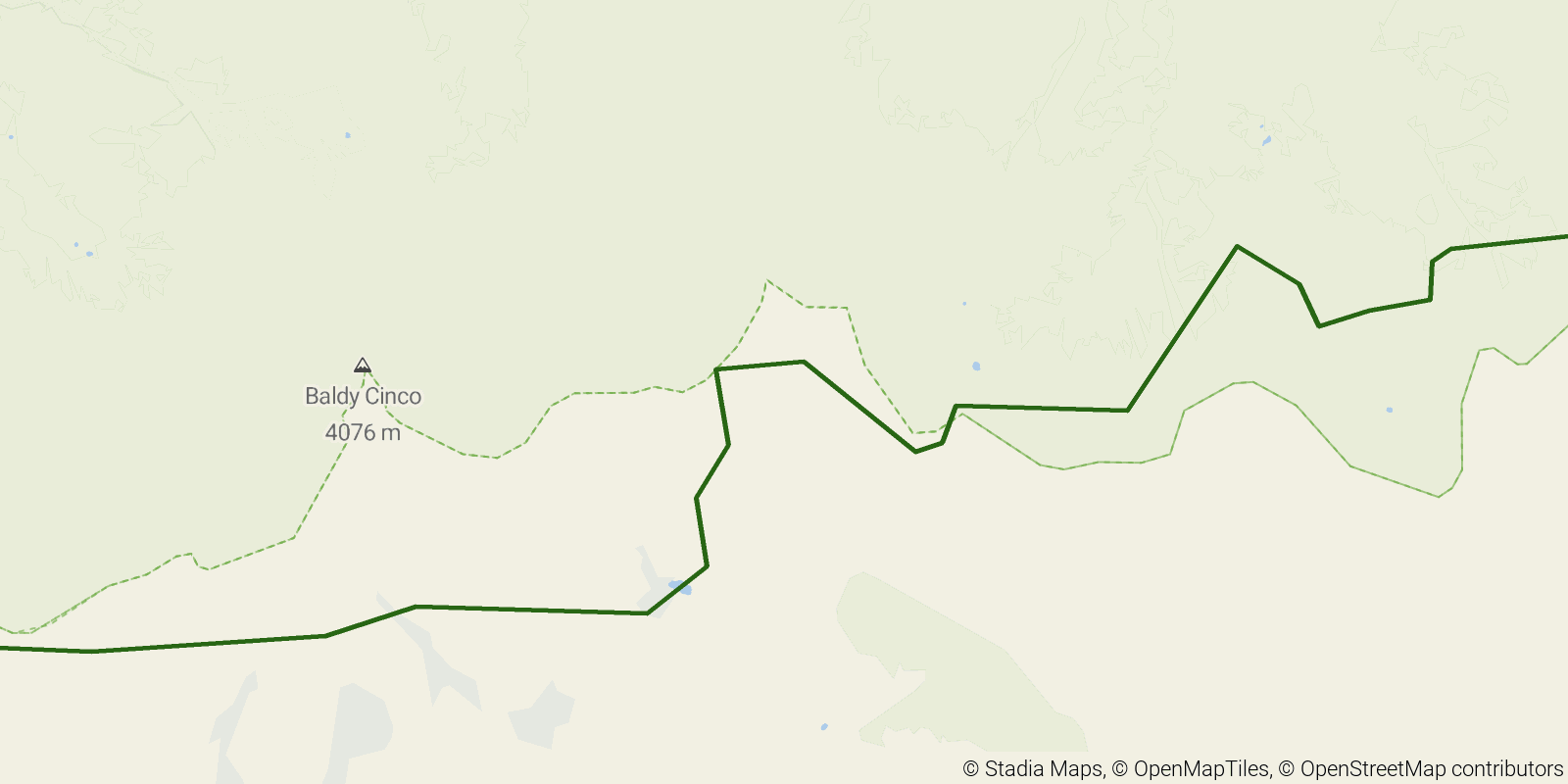 Route map of the Colorado Trail — Segment 21: San Luis Pass to Spring Creek Pass on OpenStreetMap terrain