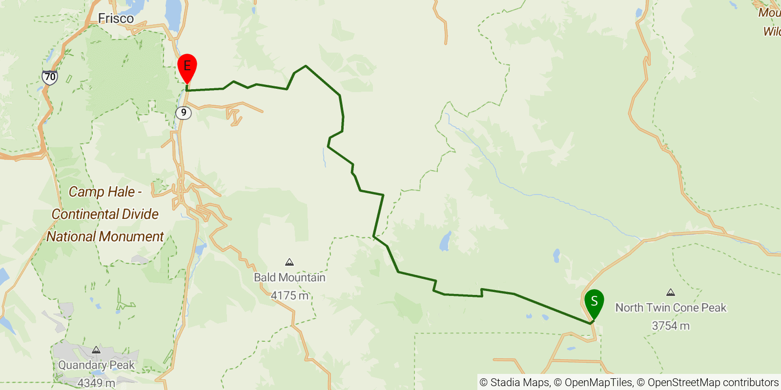 Route map of the Colorado Trail — Segment 6: Kenosha Pass to Gold Hill on OpenStreetMap terrain