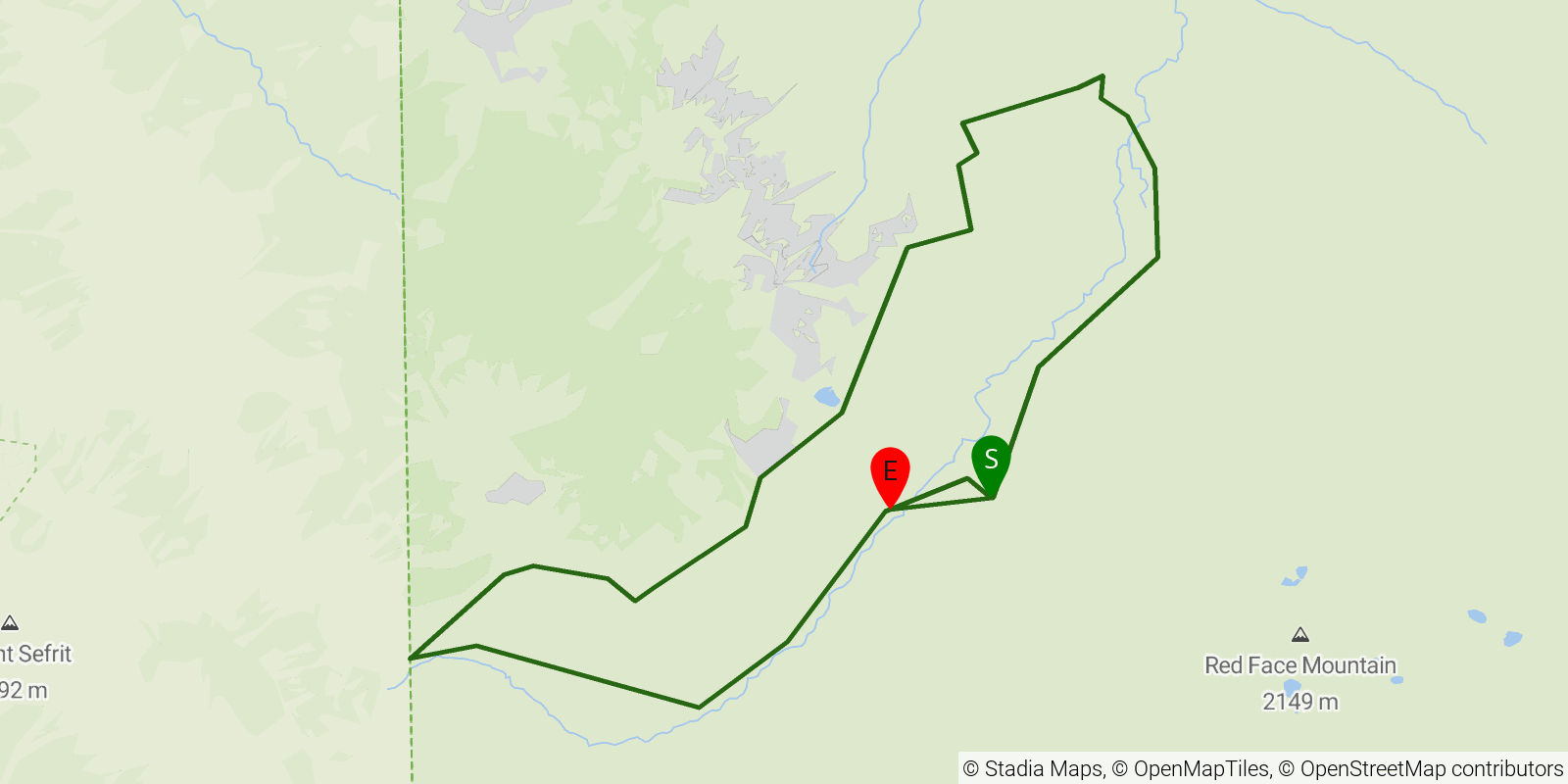 Route map of the Copper Ridge Loop on OpenStreetMap terrain
