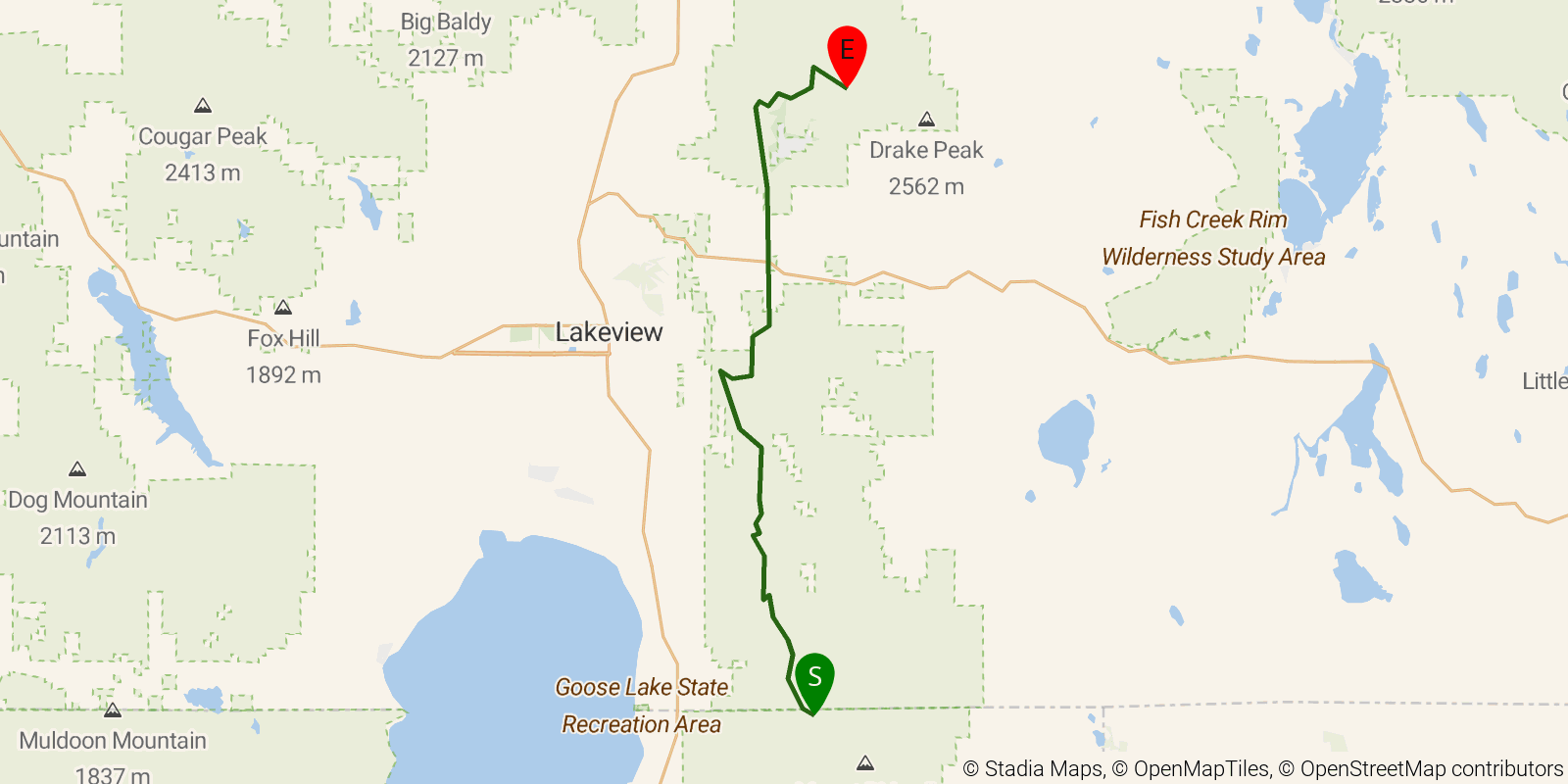 Route map of the Crane Mountain National Recreation Trail on OpenStreetMap terrain
