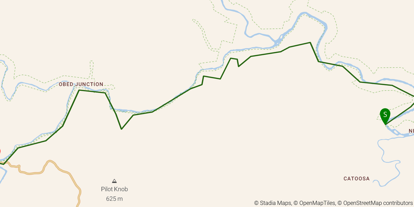 Route map of the Cumberland Trail — Section 3: Nemo Bridge to Devil's Breakfast Table on OpenStreetMap terrain