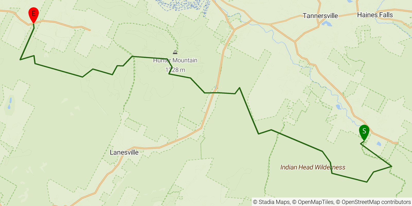 Route map of the Devil's Path on OpenStreetMap terrain