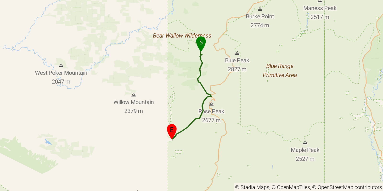 Route map of the Eagle National Recreation Trail on OpenStreetMap terrain