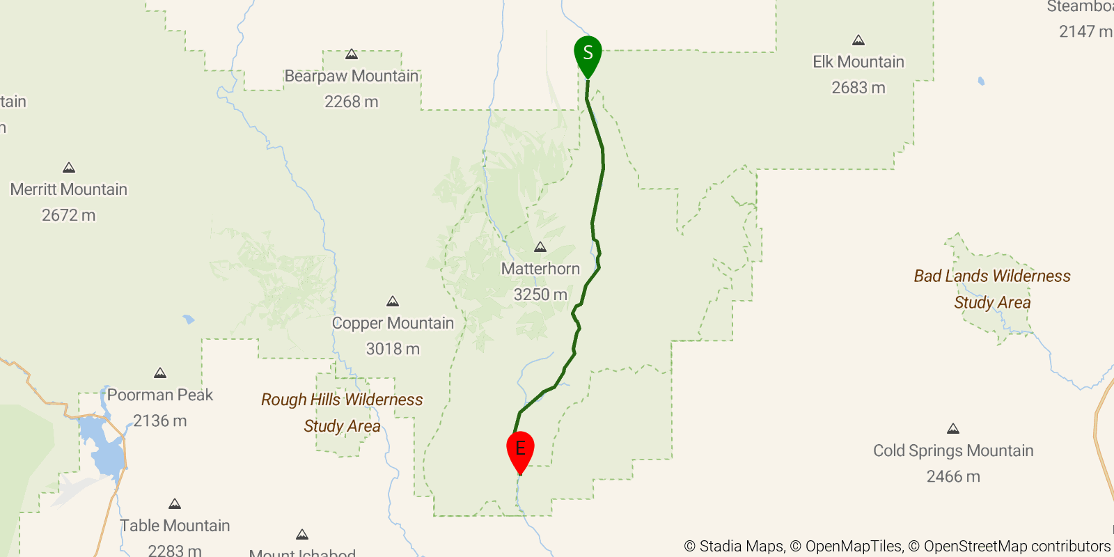 Route map of the East Fork Jarbidge River Trail on OpenStreetMap terrain