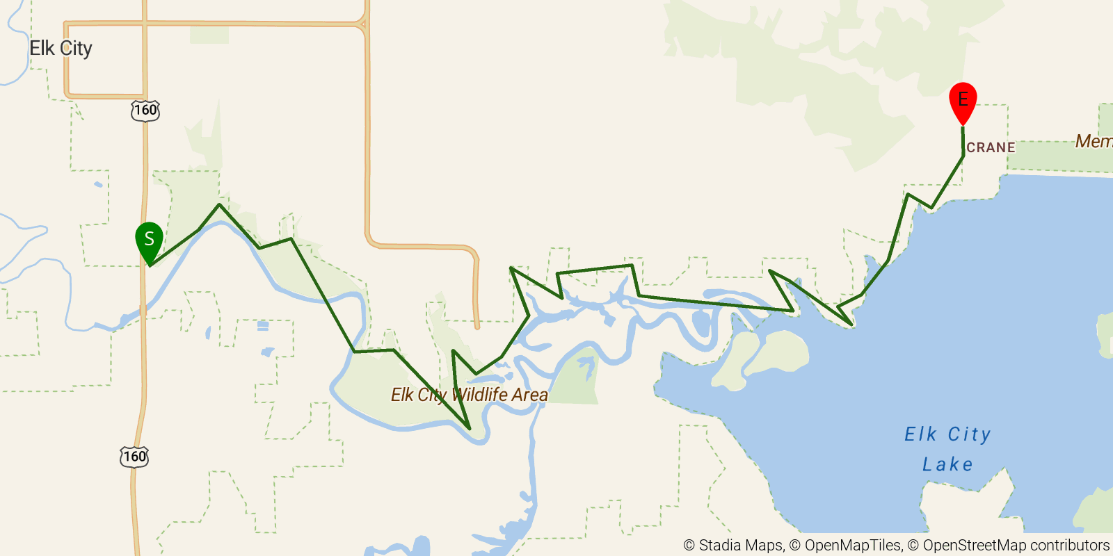 Route map of the Elk River Hiking Trail on OpenStreetMap terrain