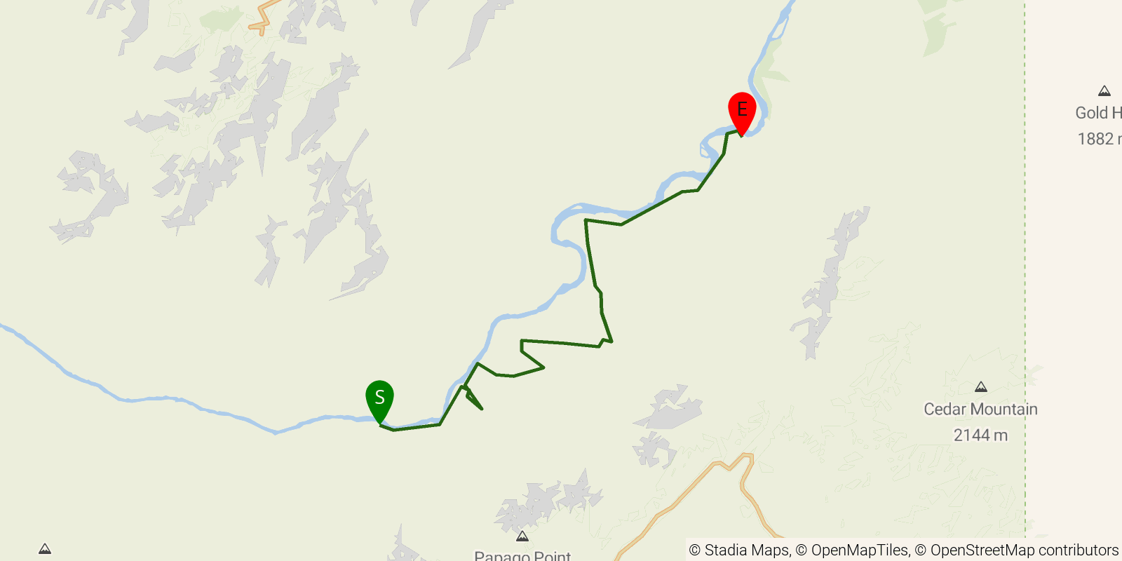 Route map of the Escalante Route (Grand Canyon) on OpenStreetMap terrain