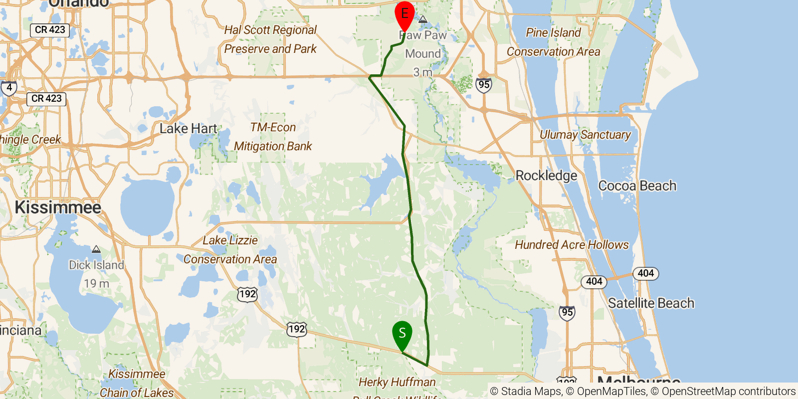 Route map of the Florida National Scenic Trail — Section 11: Bull Creek on OpenStreetMap terrain
