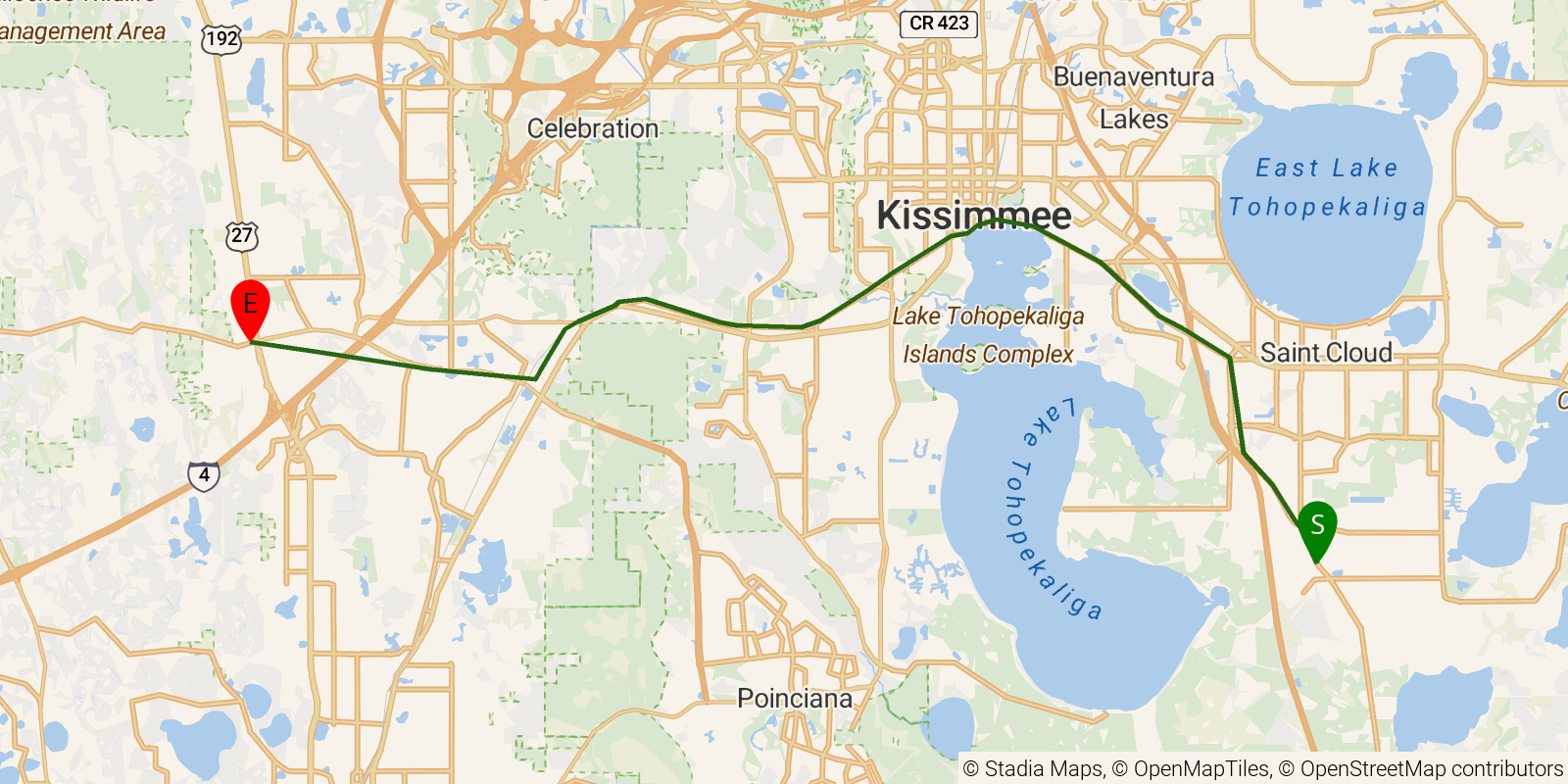 Route map of the Florida National Scenic Trail — Section 11w: Reedy Creek on OpenStreetMap terrain