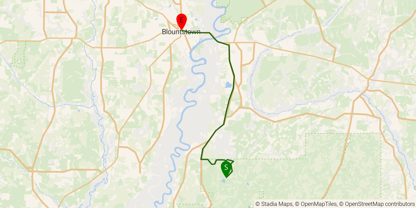 Route map of the Florida National Scenic Trail — Section 24: Chipola on OpenStreetMap terrain
