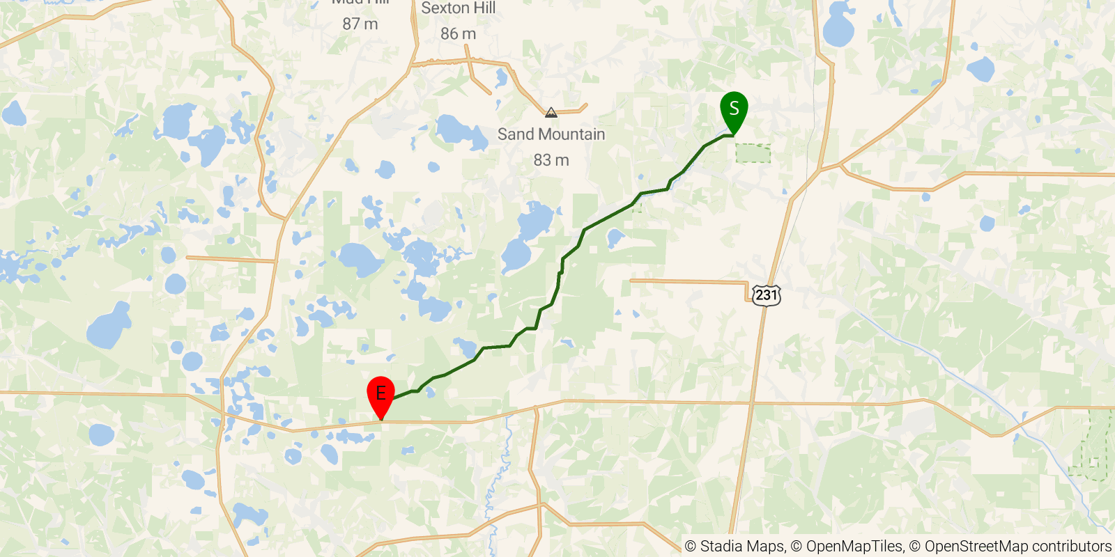 Route map of the Florida National Scenic Trail — Section 26: Econfina Creek on OpenStreetMap terrain