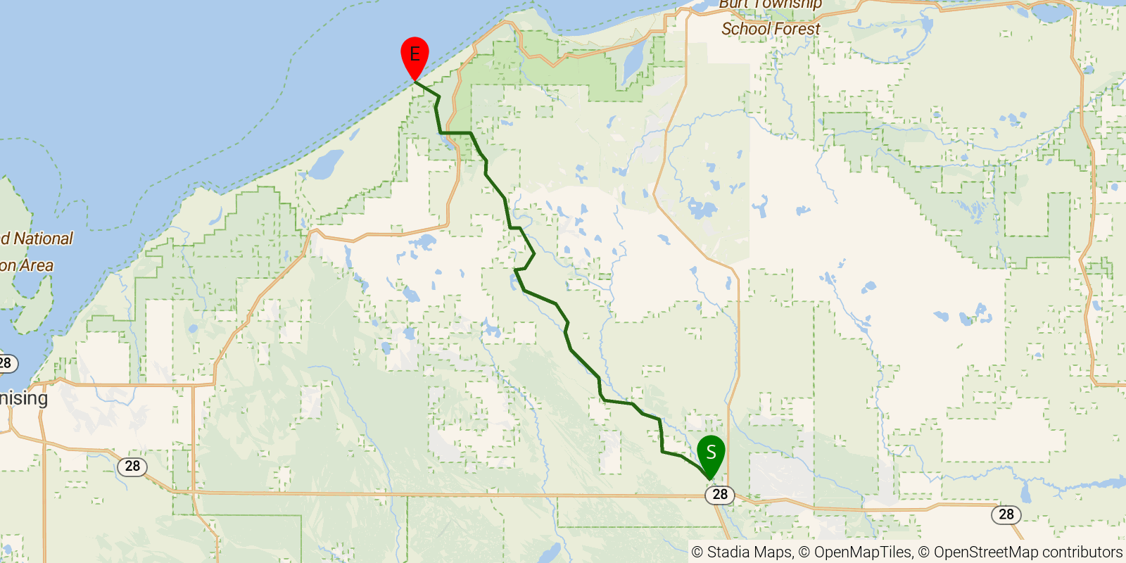 Route map of the Fox River Pathway on OpenStreetMap terrain